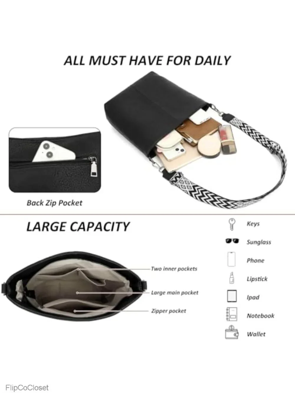 Women's Vegan Leather Crossbody Hobo Handbag with Adjustable Strap
